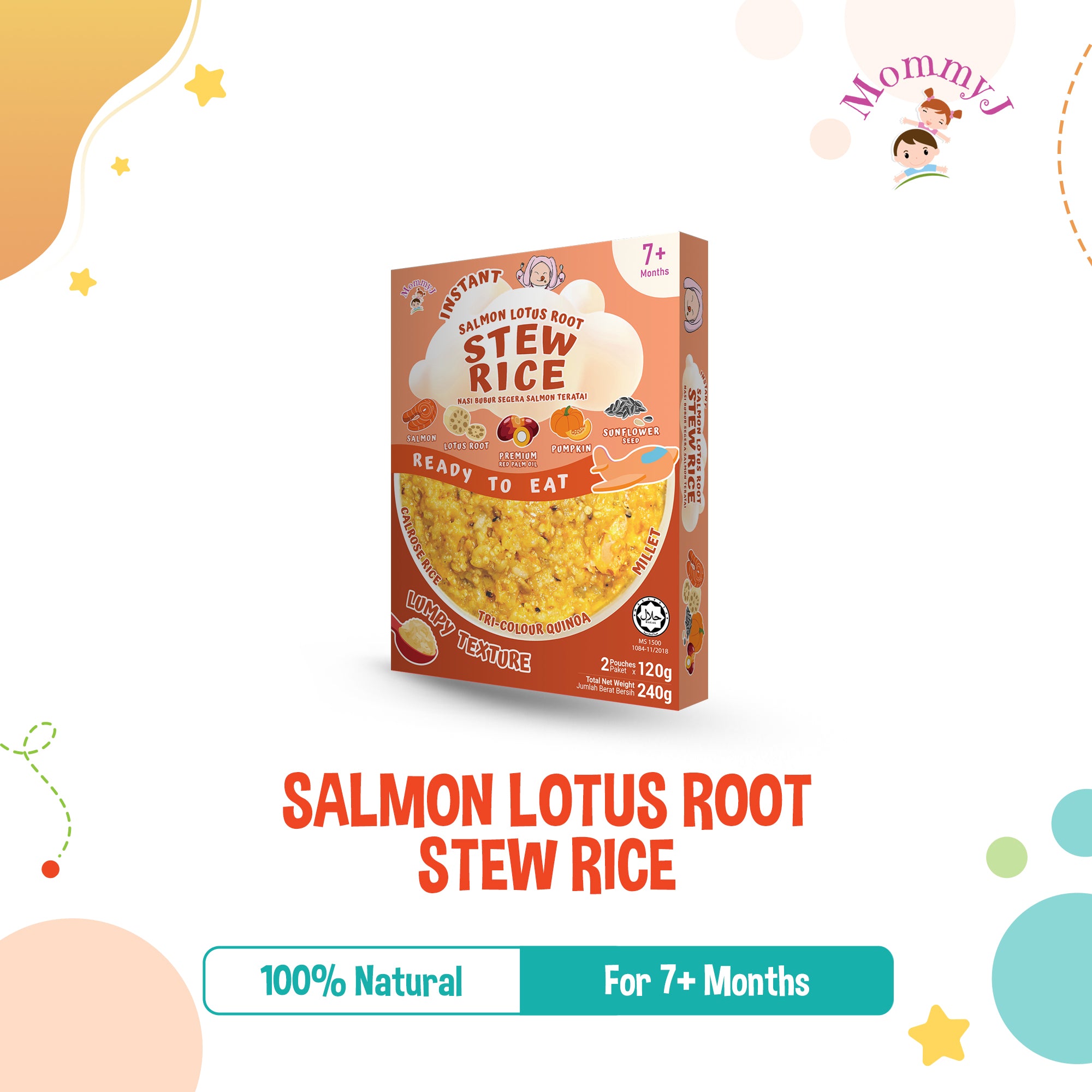 MommyJ Baby Instant Stew Rice for 7M+, 2 Individual Pouch, 2 Flavors (Salmon Lotus Root, Prawn Beetroot)