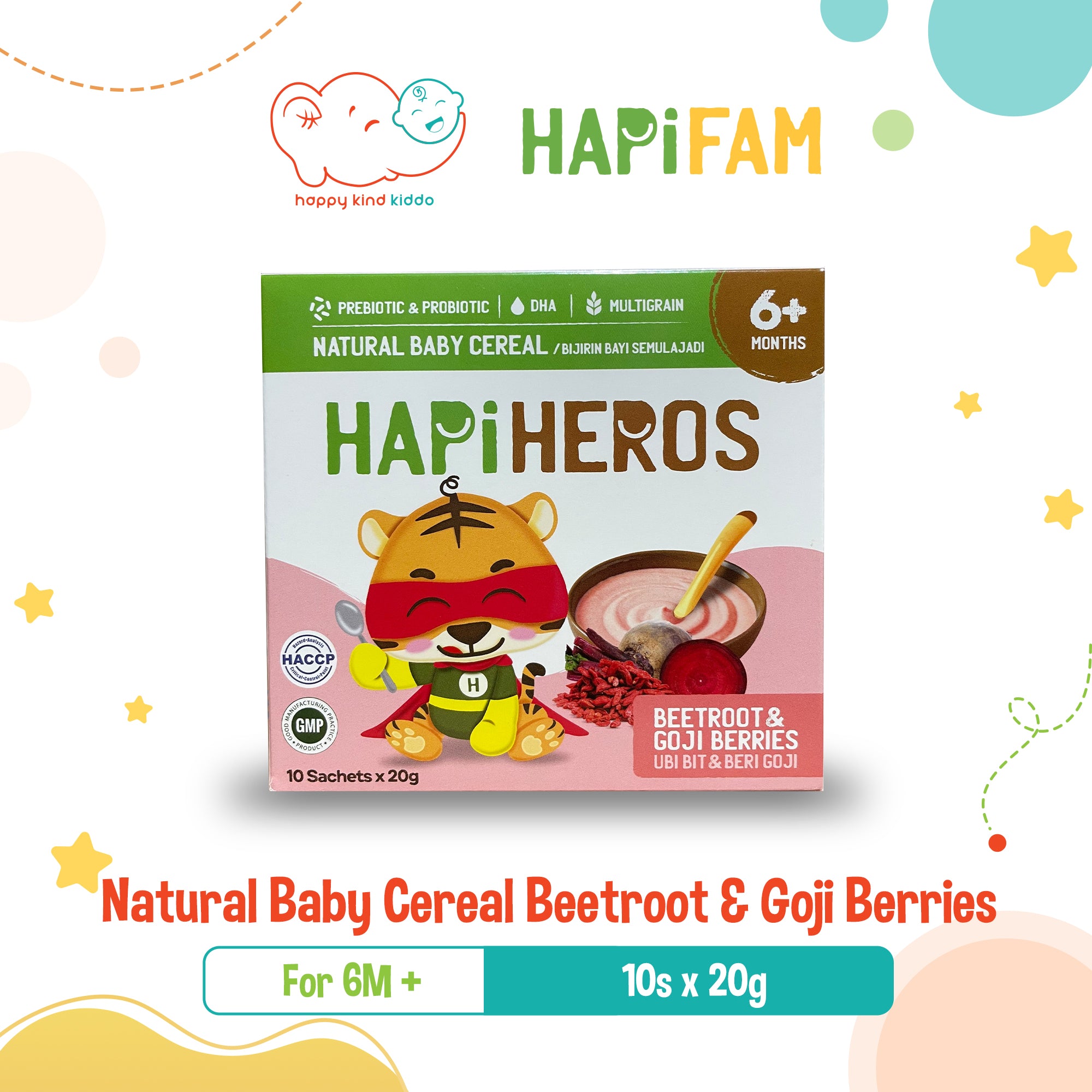 Hapifam HAPIHEROS Natural Baby Cereal, 4 Flavors (Beetroot & Goji Berries, Mixed Fruits, Original, Purple Sweet Potato)