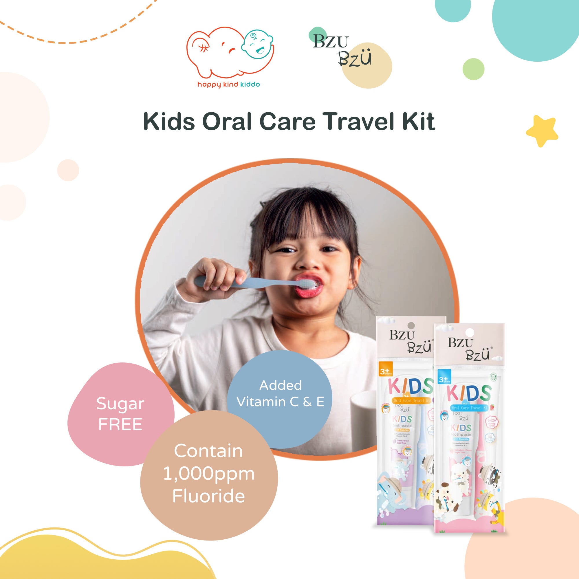 Bzu Bzu Kids Oral Care Travel Kit, 2 Flavors (Grape, Strawberry)