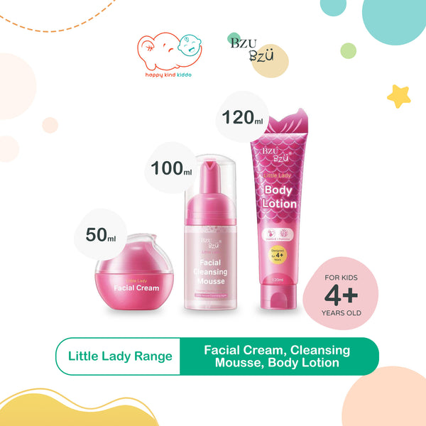Bzu Bzu Little Lady Range for 4Y+ (Facial Cream, Facial Cleansing Mousse, Body Lotion)