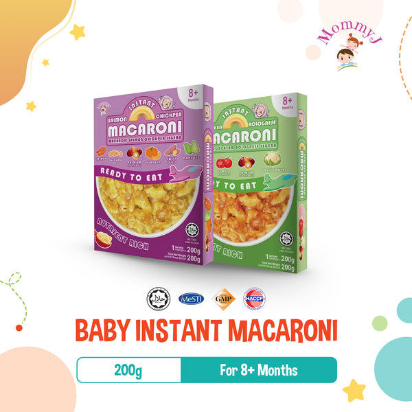 MommyJ Baby Instant Macaroni for 8M+, 2 Flavors (Salmon Chickpea, Chicken Bolognese)