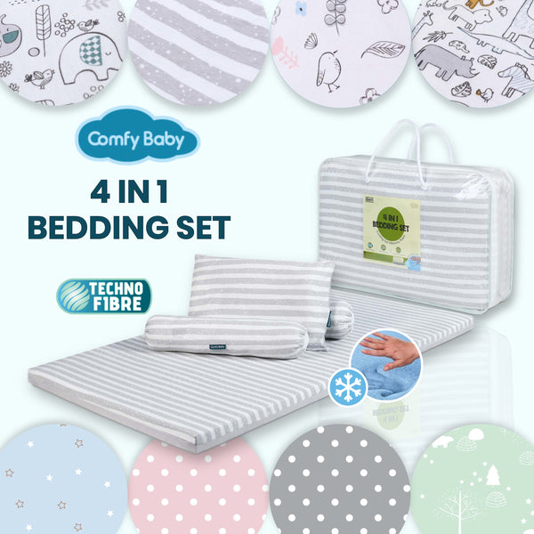 Comfy Baby 4 in 1 Bedding Set (Mattress Topper, Pillow and 2 Bolsters)