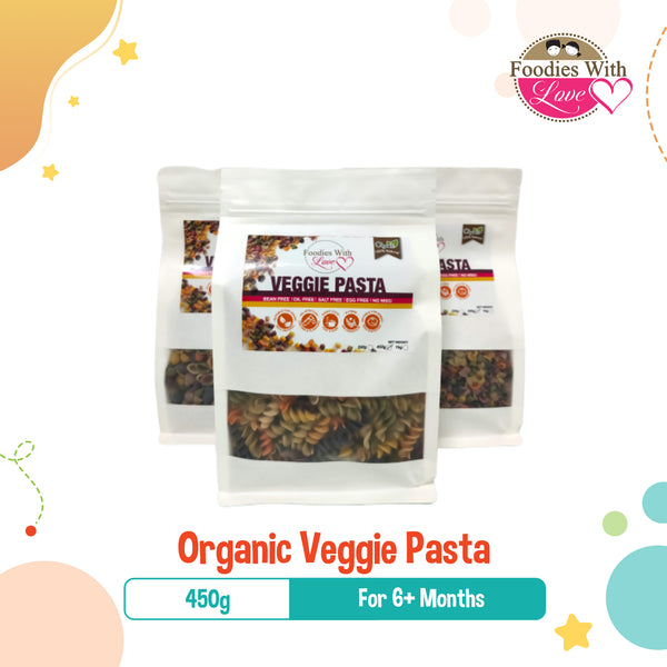 Foodies With Love Organic Veggie Pasta for 6M+ (450g), 3 Shapes (Spiral, Shell, Baby)