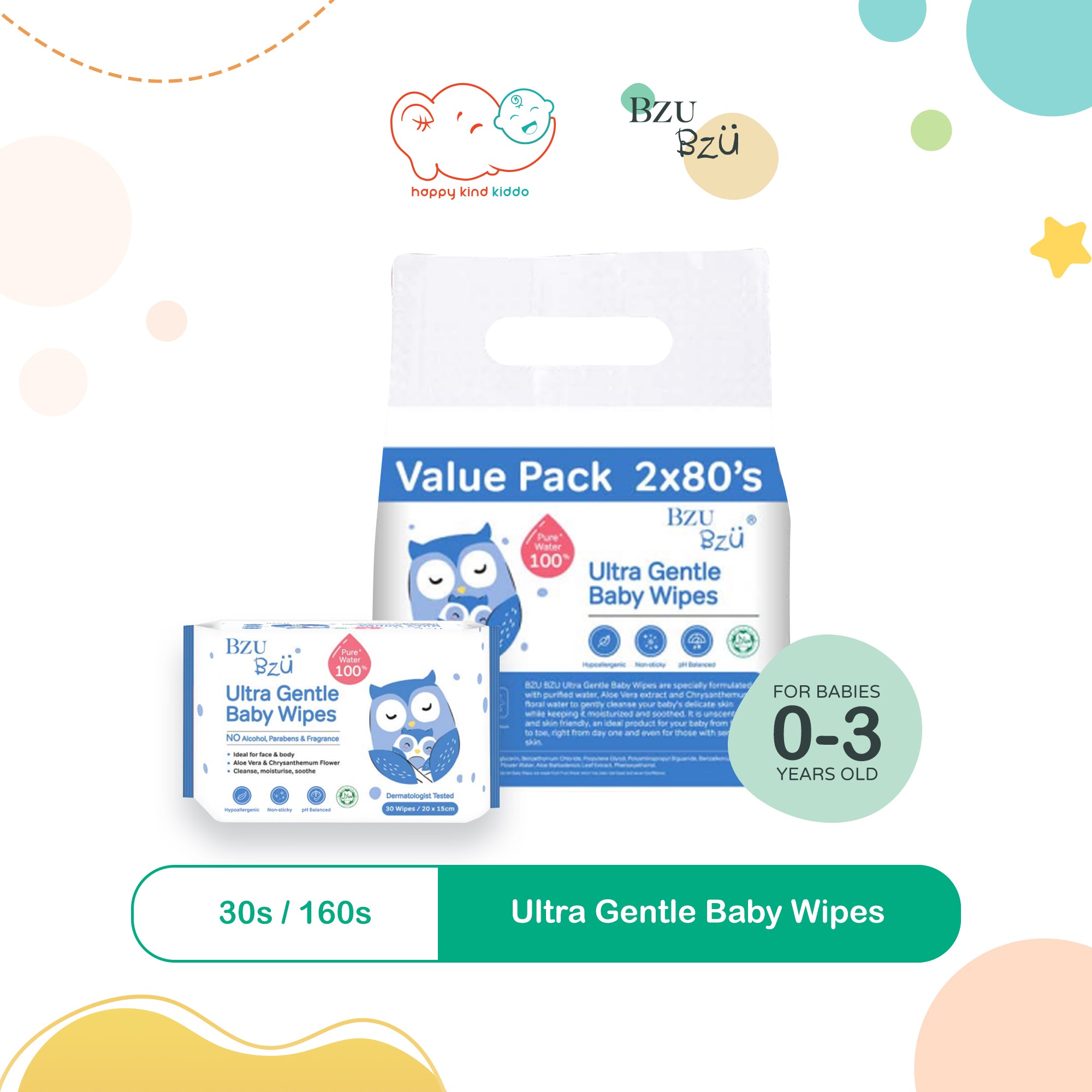 Bzu Bzu Ultra Gentle Baby Wipes (30s or 80s x 2)