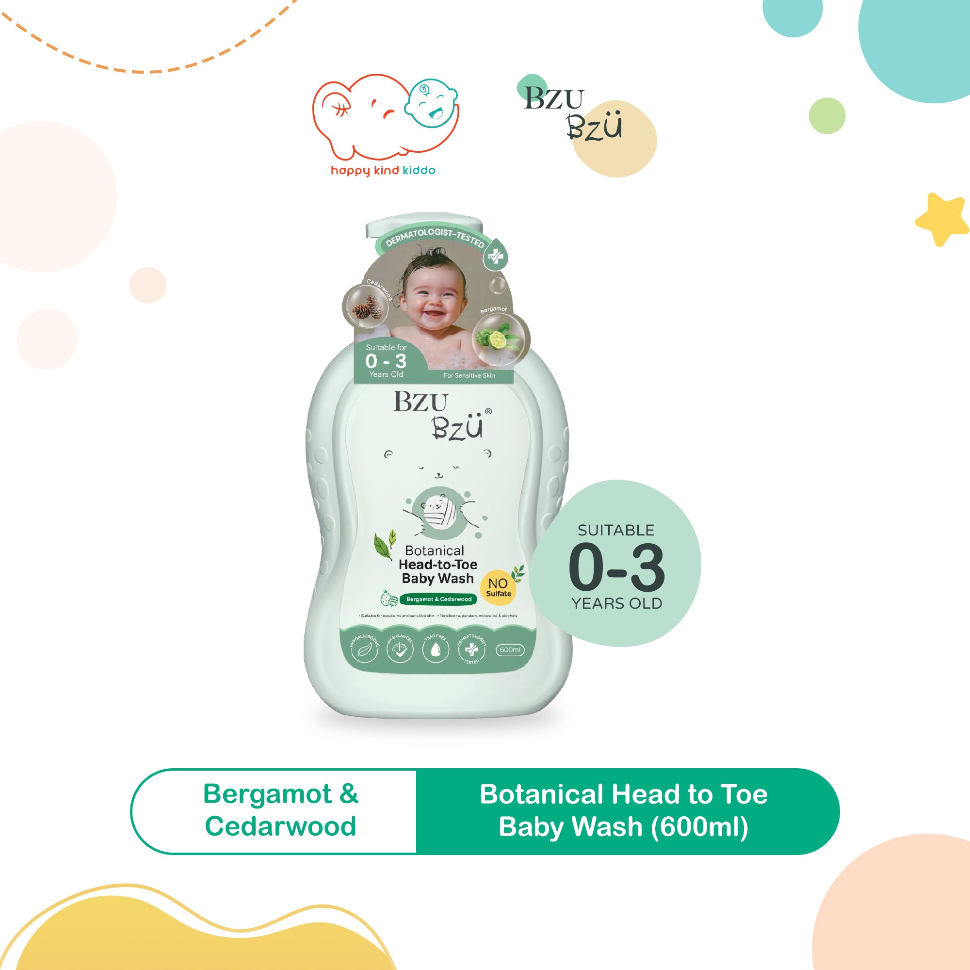 Bzu Bzu Botanical Head-to-Toe Baby Wash, Bergamot & Cedarwood (600mL)