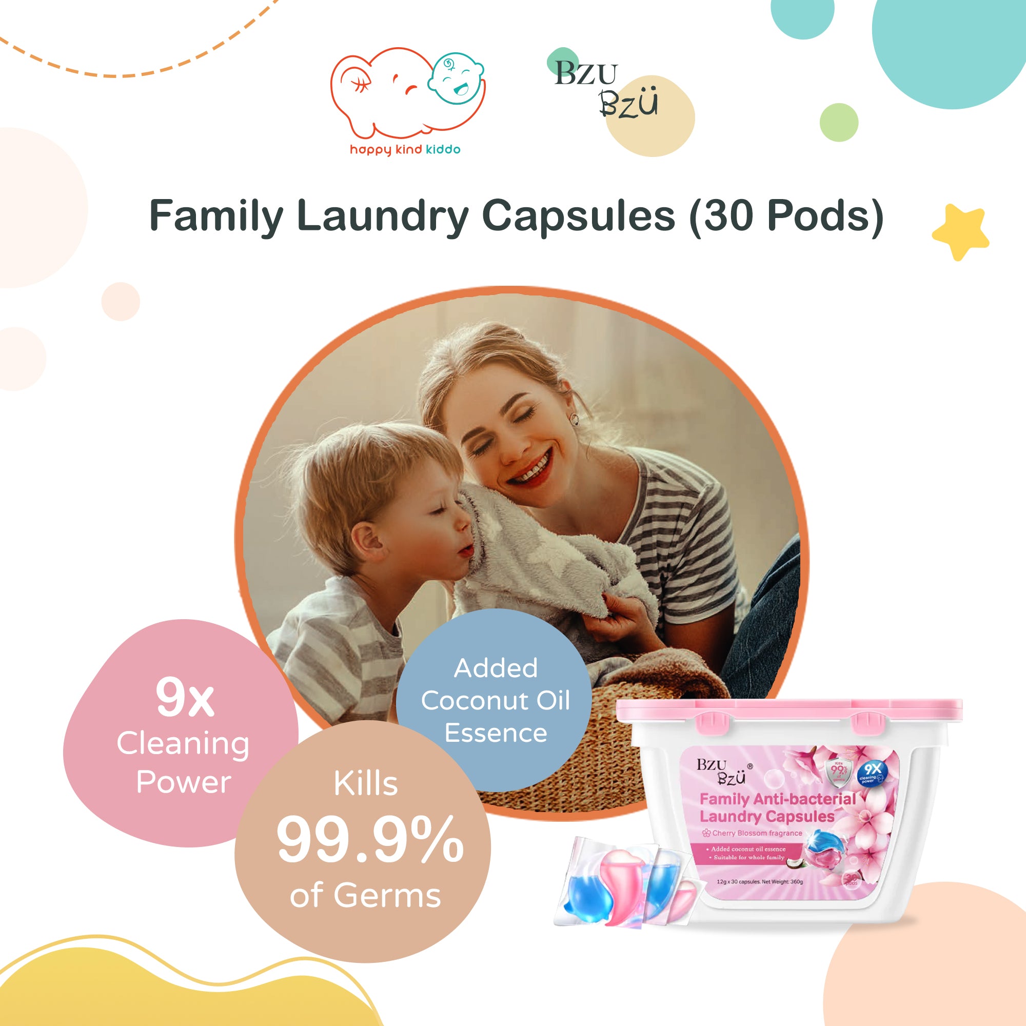 Bzu Bzu Family Anti-bacterial Laundry Capsules (30 pods)