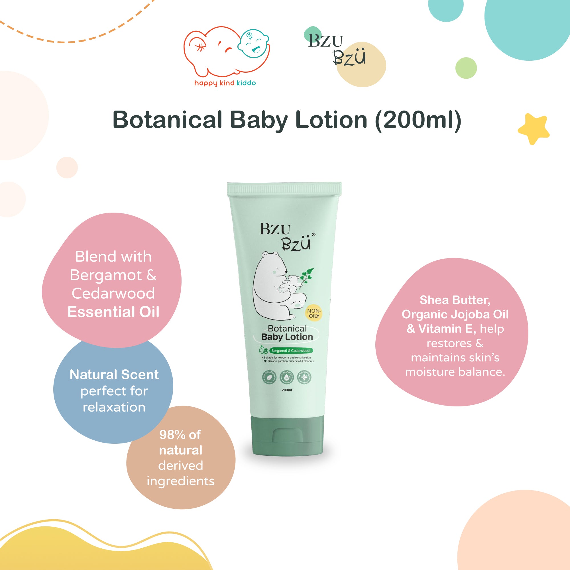 Bzu Bzu Botanical Baby Lotion, Bergamot & Cedarwood (200mL)