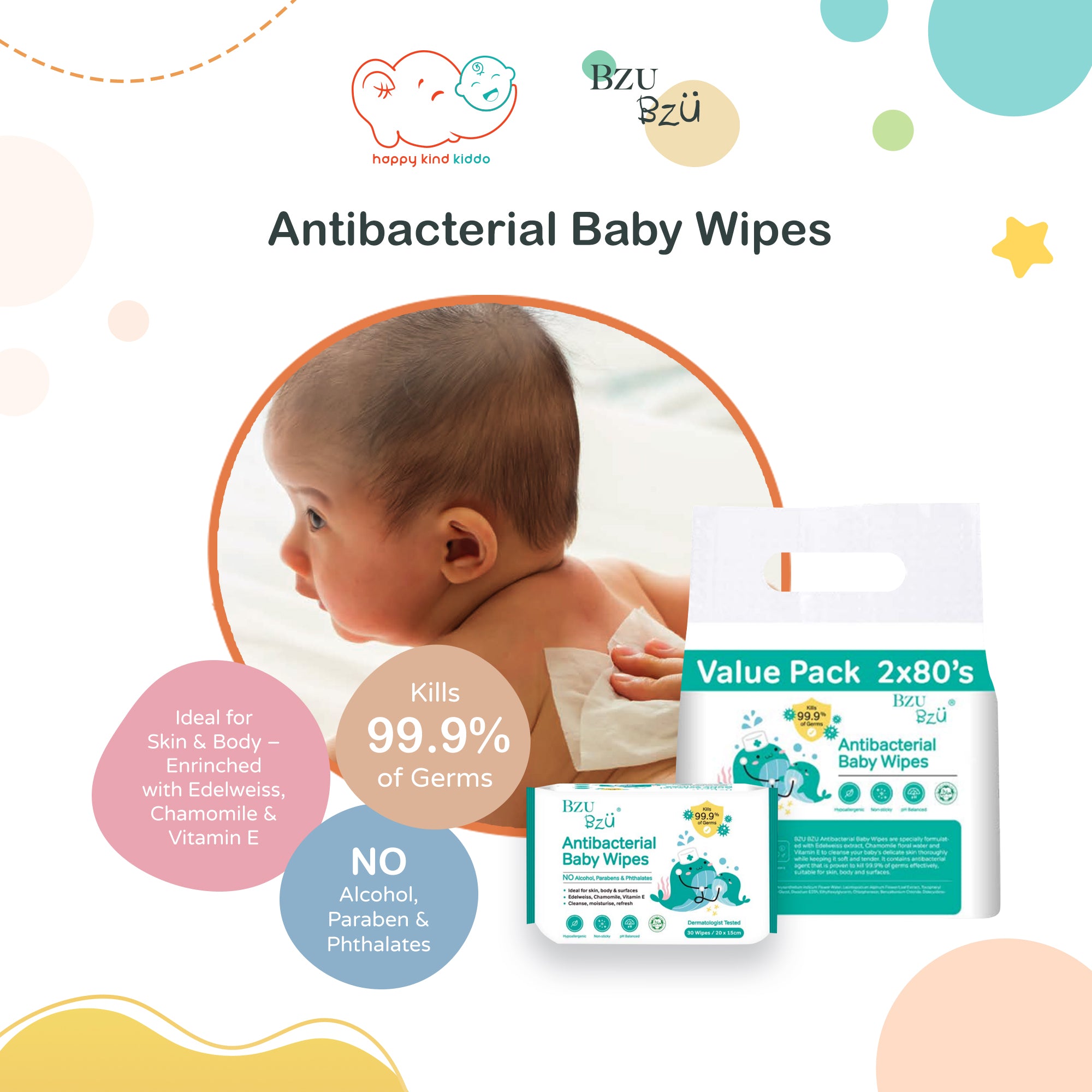 Bzu Bzu Antibacterial Baby Wipes (30s or 80s x 2)