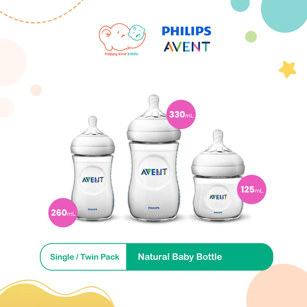 Philips Avent Natural Baby Bottle (Single or Twin Pack), 3 Sizes (125mL, 260mL, 330mL)