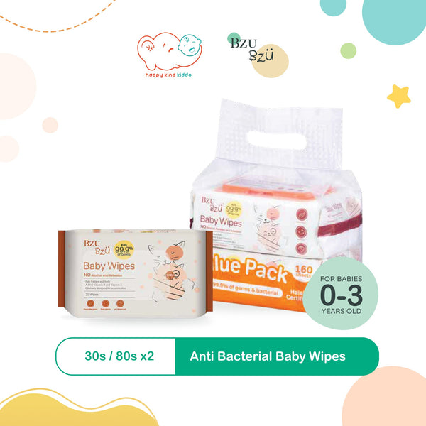 Bzu Bzu Anti-Bacterial Baby Wipes (30s or 80s x 2)