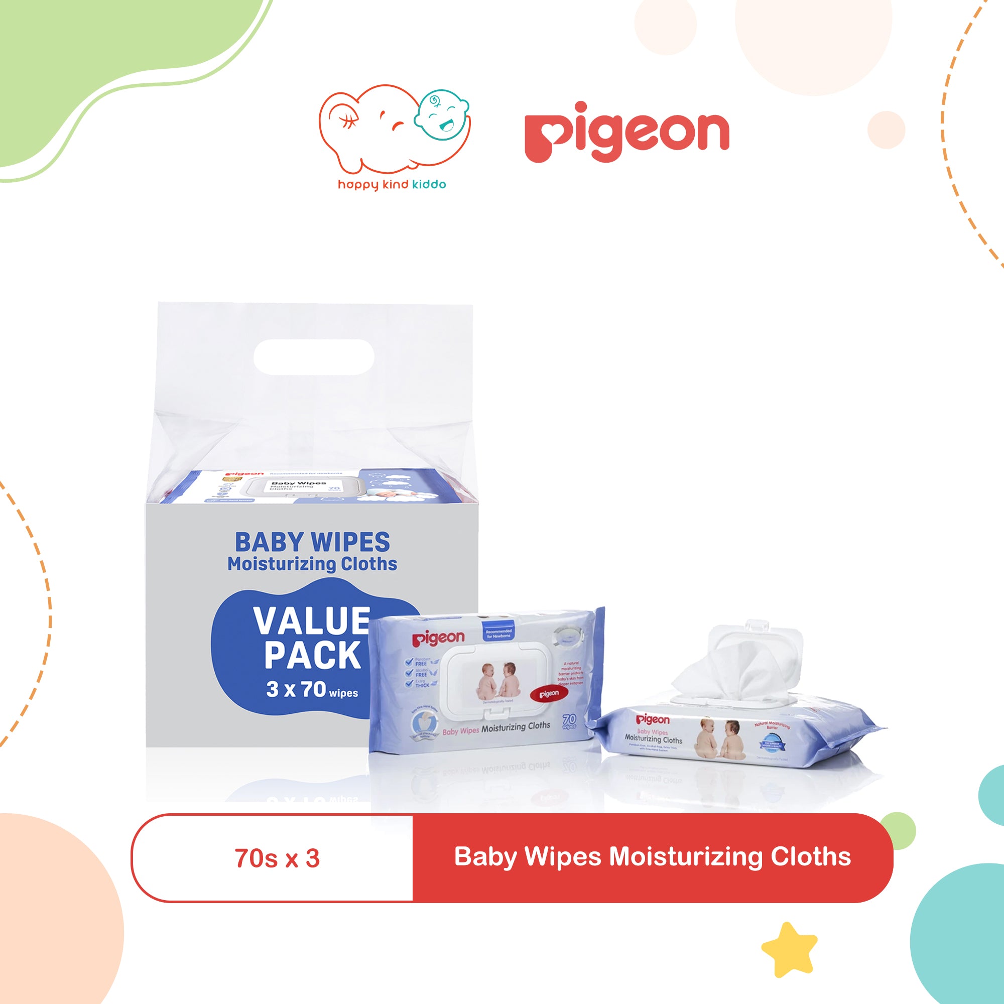Pigeon Baby Wipes Moisturizing Cloths for Newborn (70s x 3)