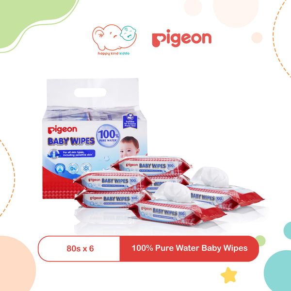 Pigeon 100% Pure Water Baby Wipes (80s x 6)