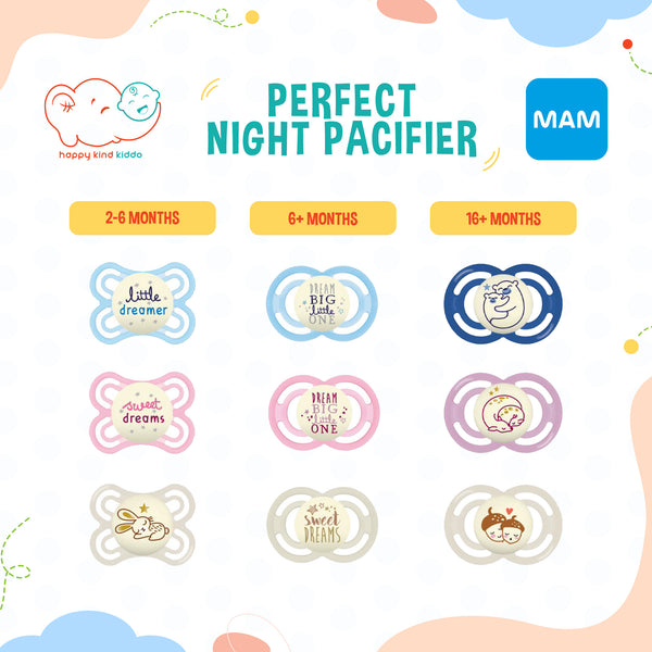 MAM Perfect Night Pacifier, Glow in the Dark Baby Soother with Self Sterilising Travel Case