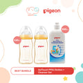 Pigeon Wide Neck PPSU Nursing Baby Bottle Set (2 x 240mL Bottles & 1 x 500mL Cleanser)